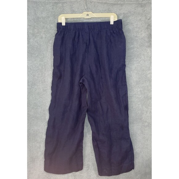 Tahari Womens Wide Leg Linen Pants Size Large Blue Cropped Beach Costal Travel - Picture 8 of 9